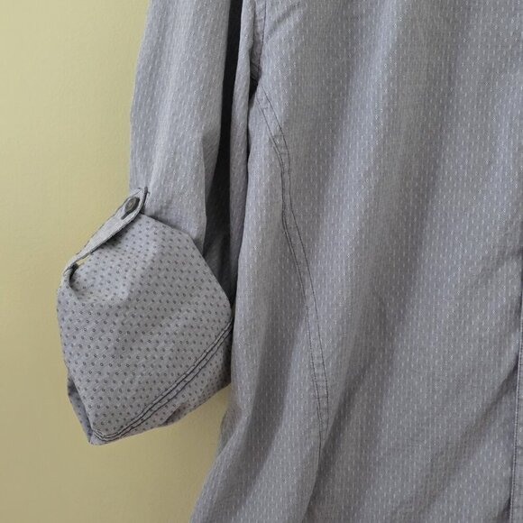 John Varvatos Shirt Mens L Gray Birds Eye LS Button Roll Up Tab Casual Preppy - Picture 15 of 16